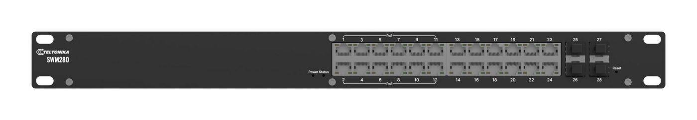 Teltonika Networks 4 x SFP-poorten, 128 MB DDR3, 16 MB seriële flash, 12 PoE+-poorten, 12 Gigabit Ethernet-poorten, zwar-1