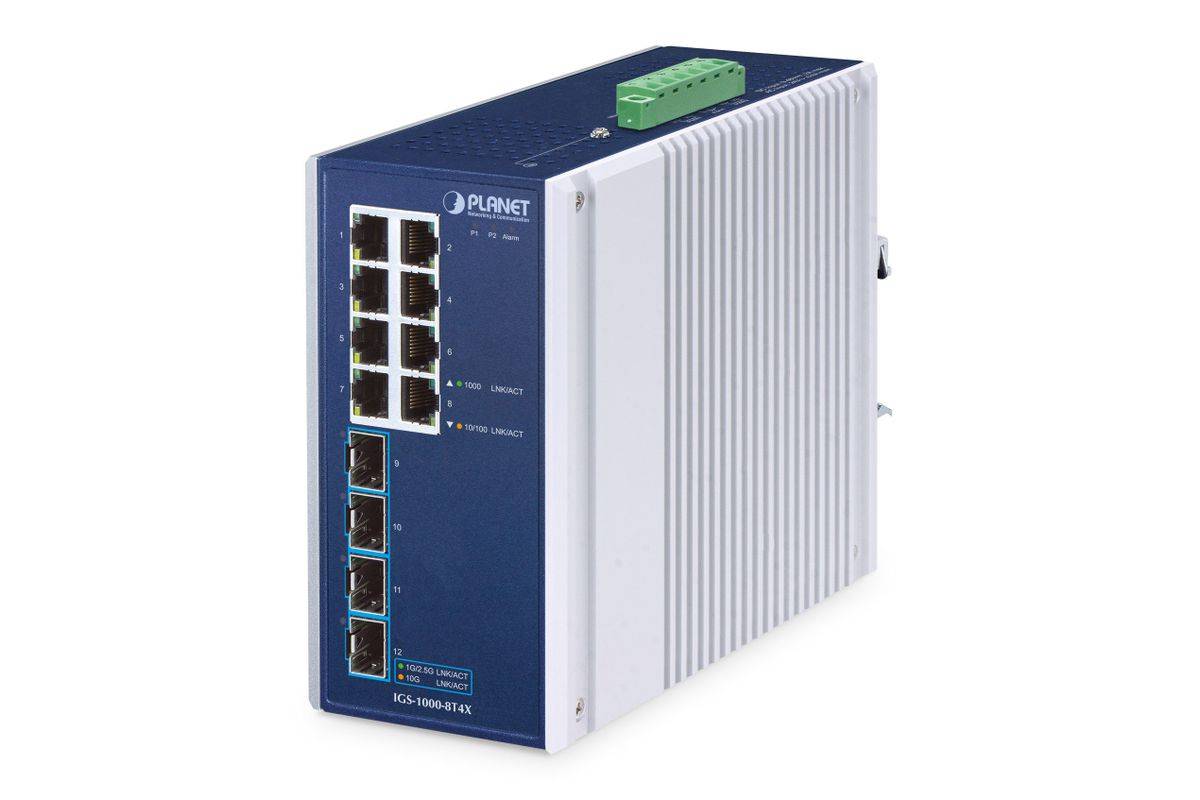 PLANET IP30 Industriële 8-poorts onbeheerde Gigabit Ethernet (10/100/1000) aluminium, blauw-0