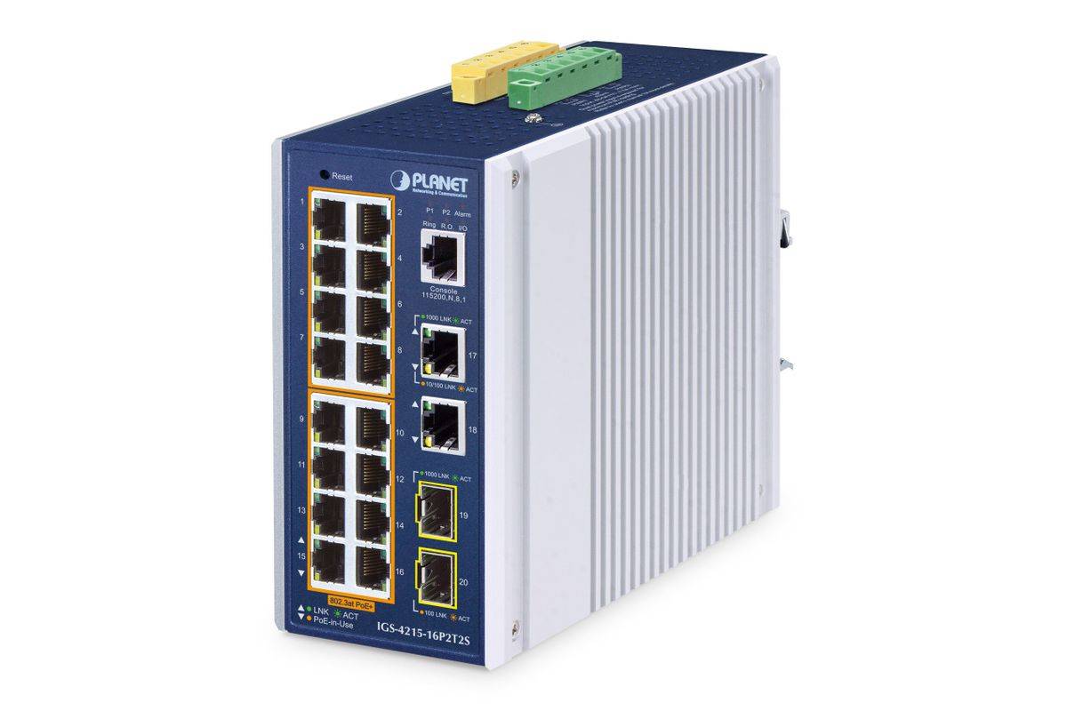 PLANET IP30 Industriële L2/L4 16-poorts beheerde L2/L4 Gigabit Ethernet (10/100/1000) Power over Ethernet (PoE) Aluminiu-0