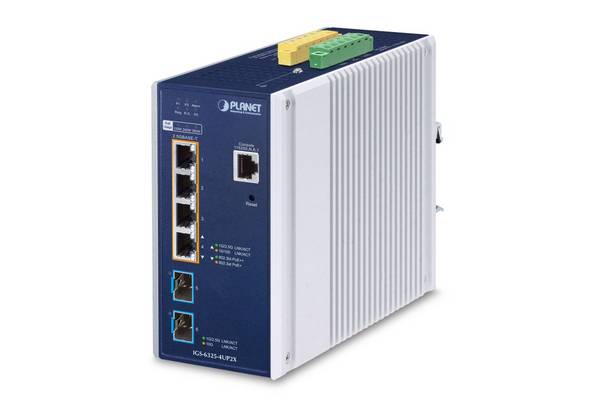 PLANET IP30 DIN-rail industriële L3 beheerde 2,5G Ethernet (100/1000/2500) Power over Ethernet (PoE) aluminium, blauw