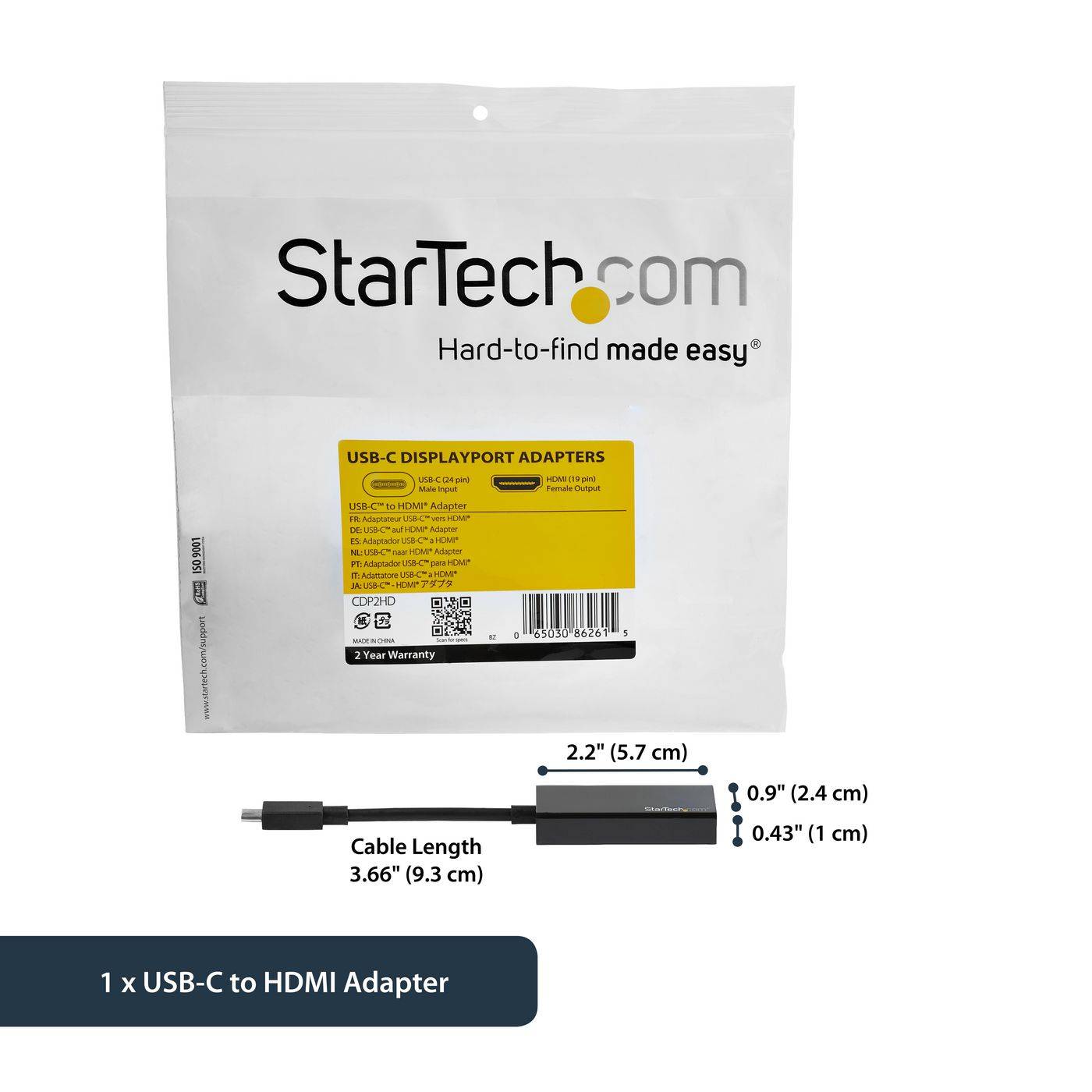 Symboolafbeelding voor StarTech.com USB-C naar HDMI video-adapterconverter - 4K 30Hz - Thunderbolt 3-compatibel - USB 3.1 Type-C naar HDMI moni