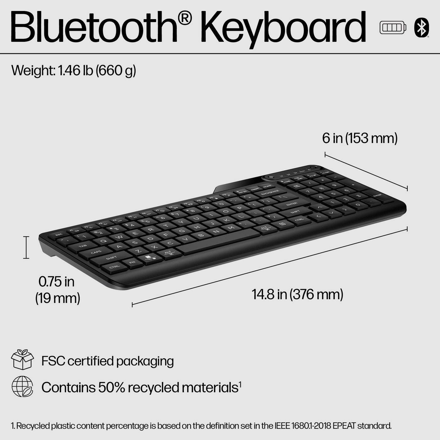 HP Compact Bluetooth-toetsenbord met ondersteuning voor maximaal drie apparaten, volledig numeriek toetsenblok, batterij-2