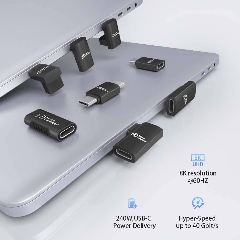 MicroConnect Premium USB4 3x2 USB-C dubbele gehoekte adapter, 240W, 40Gbps-1