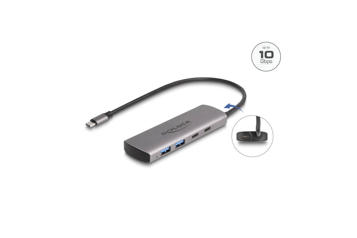 Delock USB 10 Gbps 2 Port USB Type-A + 2 Port USB Type-C™ Hub with USB Type-C™ connector and additional power port-0