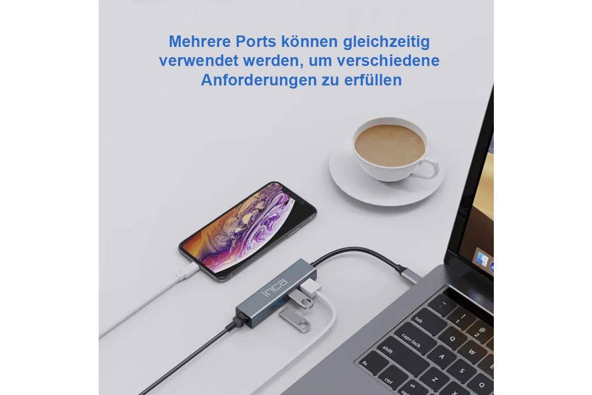 Inca IUTP-03TX interface hub USB 3.2 Gen 1 (3.1 Gen 1) Type-A + Type-C 10000 Mbit/s Grijs-1