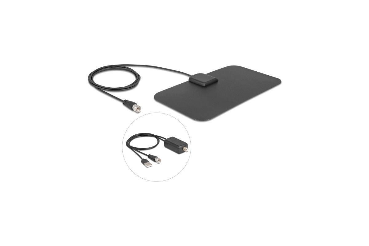 Delock DAB+ DVB-T2 Antenna F plug 5 - 25 dB active omnidirectional black adhesive mounting-0