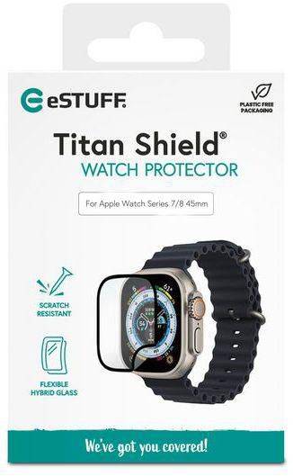 eSTUFF Titan Shield Flexibele Hybride Glas Screenprotector voor Apple Watch Series 9/8/7 45mm - Helder/Zwart-2