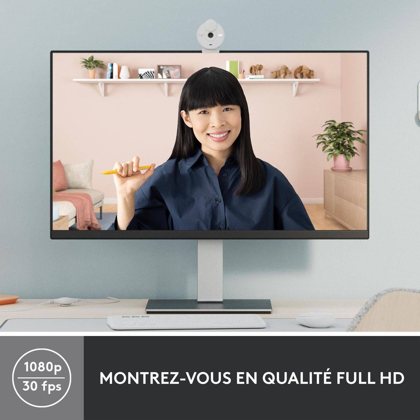 Symboolafbeelding voor Logitech Brio 300 Full HD -webcam met vertrouwelijkheid, microruisreductie, USB -C - Broken White