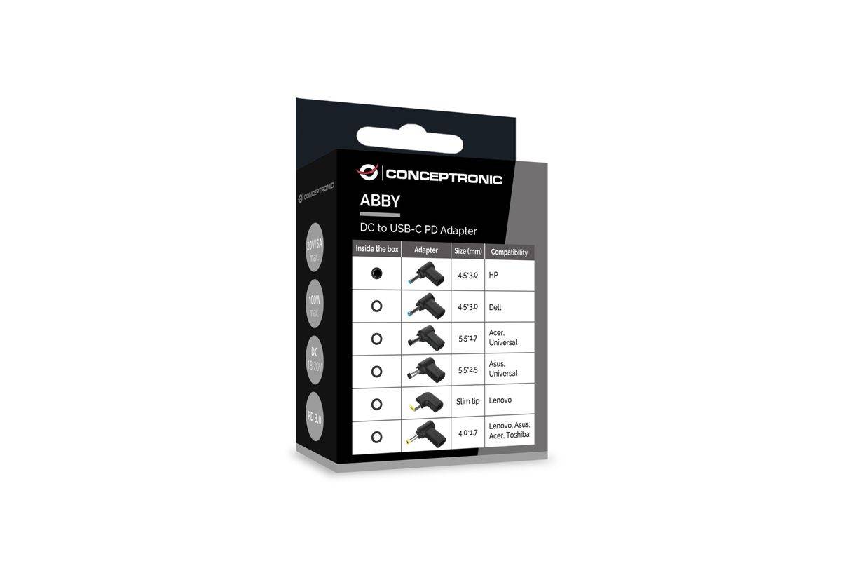 CONCEPTRONIC USB-C PD100W->HP 4,5x3,0mm Adapter 18-20V schakelaar-2