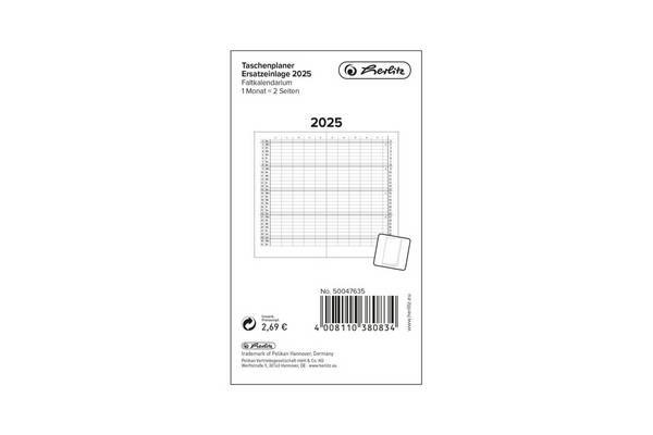 Vervangend inlegvel voor de Herlitz pocketplanner met accordeonvouw