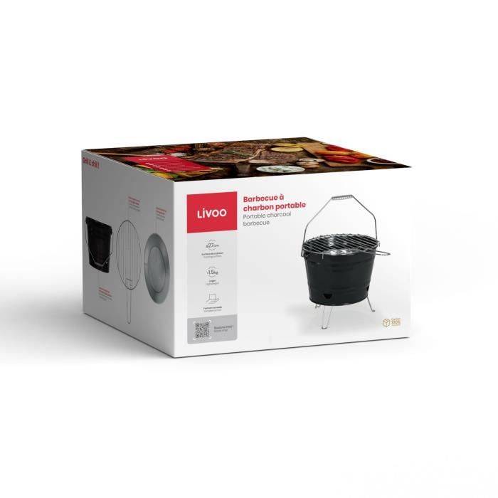 LIVOO Draagbare Houtskoolbarbecue - DOC327N - 27 cm Kookoppervlak - Opvouwbare Poten-4