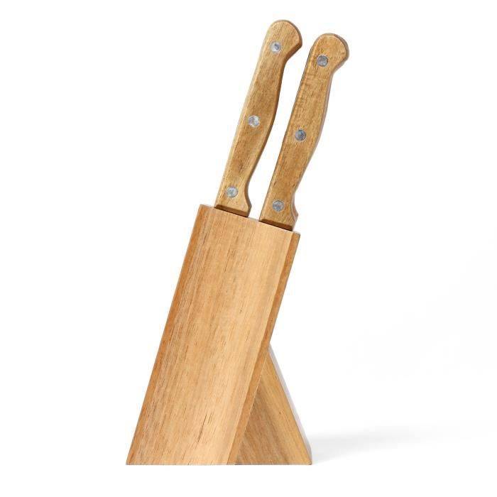 LIVOO Steakmessen Set - 6 Messen met standaard - 11 cm - RVS - Acaciahouten handvat MEC133-0