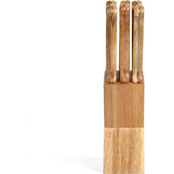LIVOO Steakmessen Set - 6 Messen met standaard - 11 cm - RVS - Acaciahouten handvat MEC133-2