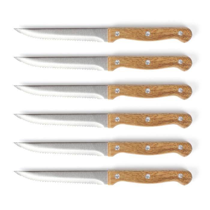 LIVOO Steakmessen Set - 6 Messen met standaard - 11 cm - RVS - Acaciahouten handvat MEC133-3