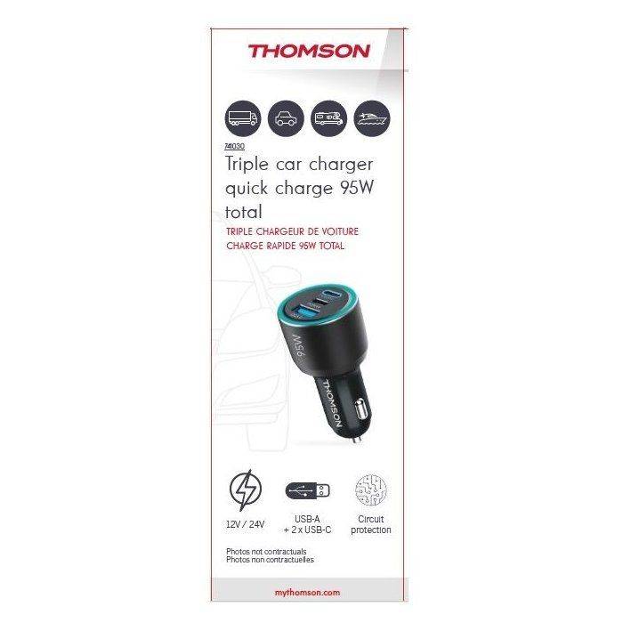 THOMSON Autolader - 12/24V - 95W - 2x USB-C PD 65W + PD 30W + USB-A QC 3.0 18W - Snelladen-1