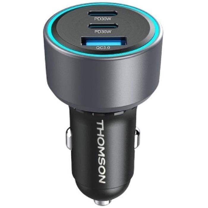 THOMSON Autolader - 12/24V - 60W - 2x USB-C PD 30W + USB-A QC 3.0 18W - Overvoltage, Overcurrent, Kortsluitbeveiliging-0