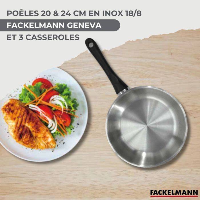 FACKELMANN Geneva Kookset - RVS - 2 Koekenpannen (20 cm en 24 cm), 3 Sauspanen en 6 Keukengerei - Geschikt voor Alle Hob-1