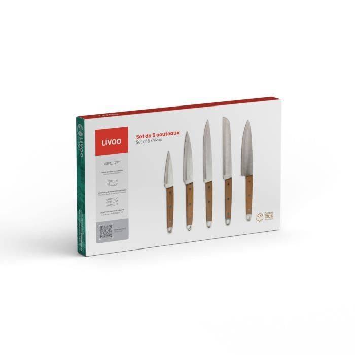 Livoo Messenset - 5 Stuks - Roestvrij Staal - Beuken Houten Handvat MEC129-2