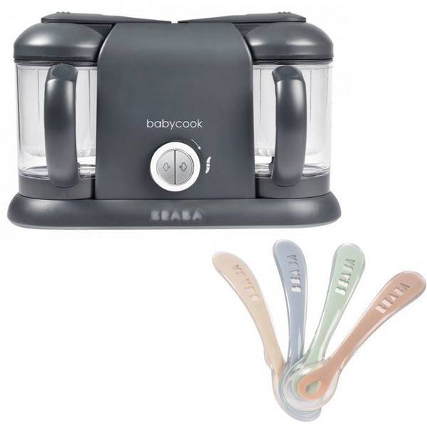 BÉABA - Babycook Duo - 6-in-1 Voedingsprocessor Pack + Siliconen Lepels - Donkergrijs
