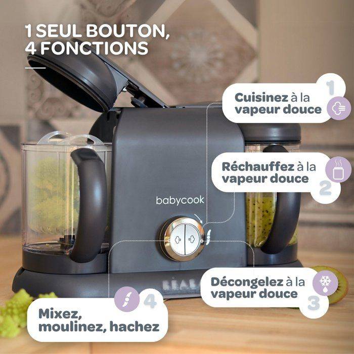 BÉABA - Babycook Duo - 6-in-1 Voedingsprocessor Pack + Siliconen Lepels - Donkergrijs-2