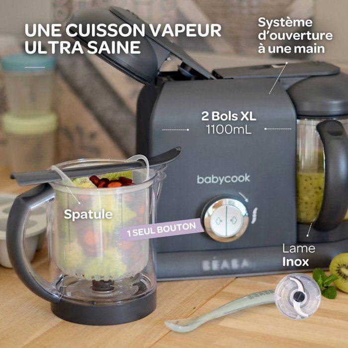 BÉABA - Babycook Duo - 6-in-1 Voedingsprocessor Pack + Siliconen Lepels - Donkergrijs-4