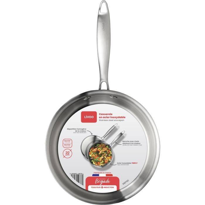 LIVOO 20 cm Brigade RVS Steelpan - MEP161 - Triply RVS - Geschikt voor Alle Kookplaten, Inclusief Inductie - Gemaakt in-4
