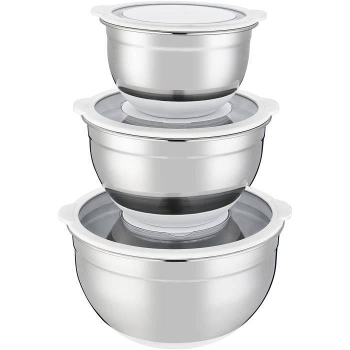 ARTHUR MARTIN Saladeschaal Set - 16-20-24 cm - Luchtdichte Deksels - RVS - Antislip Siliconen Basis-0