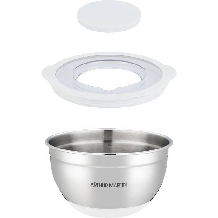 ARTHUR MARTIN Saladeschaal Set - 16-20-24 cm - Luchtdichte Deksels - RVS - Antislip Siliconen Basis-3