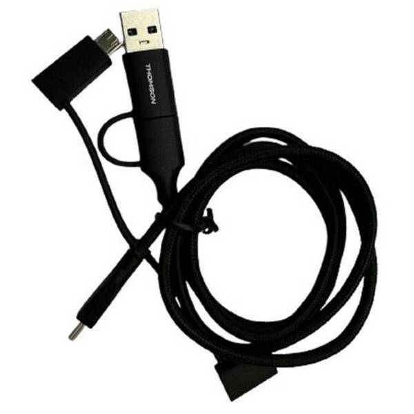 THOMSON 5-in-1 Universele Oplaad- en Gegevensoverdrachtkabel, Versterkt USB-A/USB-C naar Micro USB-C/Lightning, 2,4A 60W