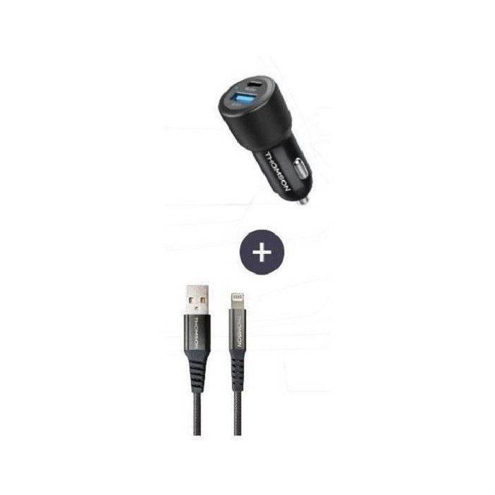 THOMSON Autolader en Kabelset - 12/24V 60W Autolader + Hoogwaardig 3A A naar L Kabel - 1,50 m-0