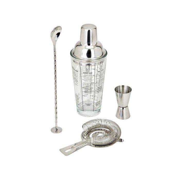 LIVOO Cocktailset - GS156 - 400 ml - RVS - 1 Shaker, 1 Jigger, 1 Lepel, 1 Zeef - Dubbele Graduaties-0