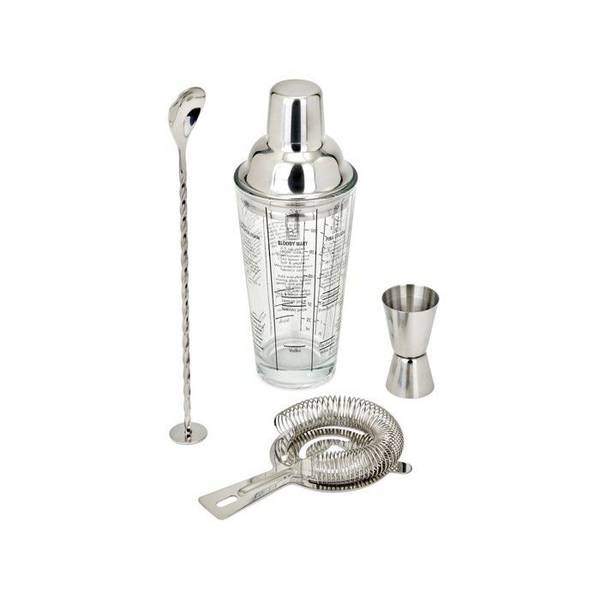 LIVOO Cocktailset - GS156 - 400 ml - RVS - 1 Shaker, 1 Jigger, 1 Lepel, 1 Zeef - Dubbele Graduaties