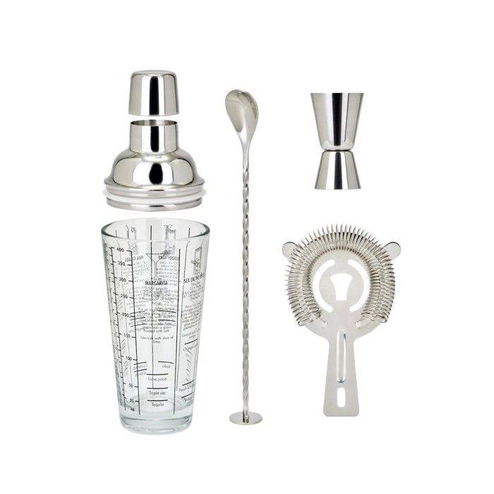 LIVOO Cocktailset - GS156 - 400 ml - RVS - 1 Shaker, 1 Jigger, 1 Lepel, 1 Zeef - Dubbele Graduaties-3
