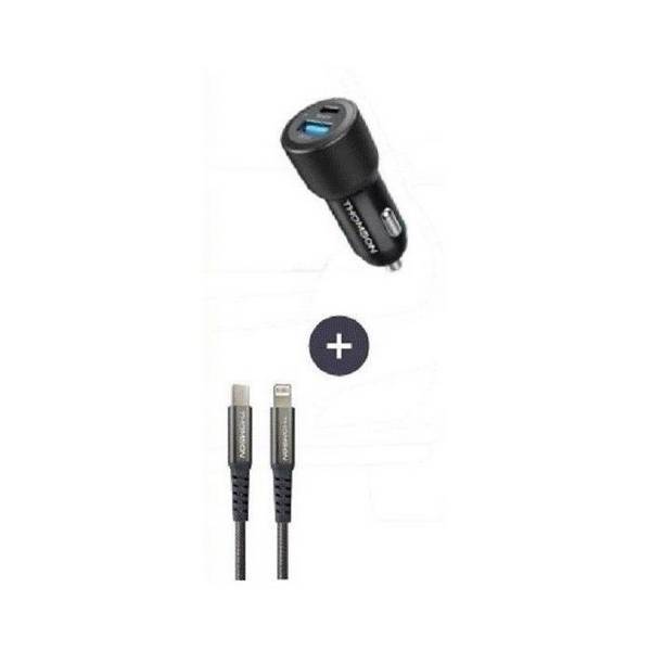 THOMSON Autolader en Kabelset - 12/24V 60W Autolader + Hoogwaardig 5A C naar L Kabel - 1,50 m