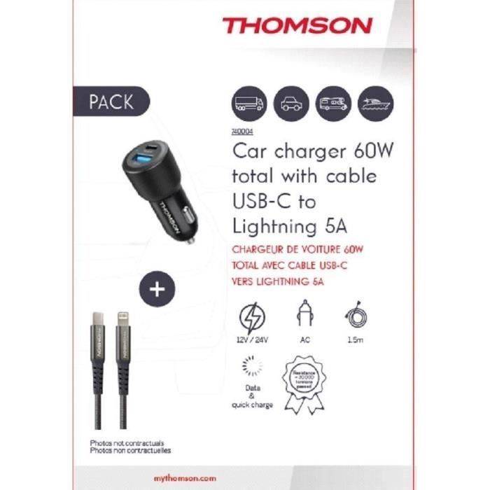 THOMSON Autolader en Kabelset - 12/24V 60W Autolader + Hoogwaardig 5A C naar L Kabel - 1,50 m-1