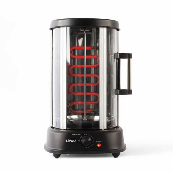 LIVOO DOM323 - Verticale Grill - 1500 W - Tot 2,5 kg - 1 Centrale Spit en 10 Spiesen van 23 cm - Timer
