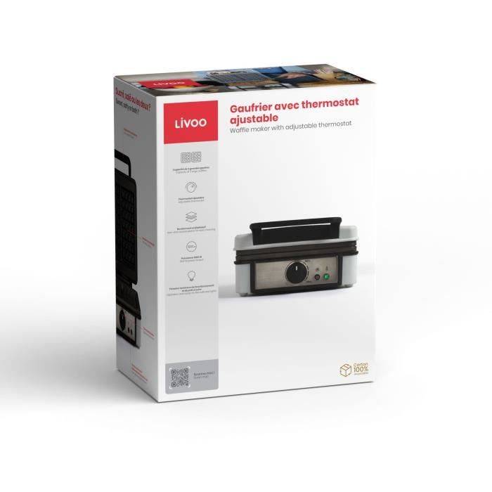 LIVOO Wafelmaker - Instelbare Thermostaat - 1200W - 2 Wafels - 14,5 x 17,5 cm DOP206-4