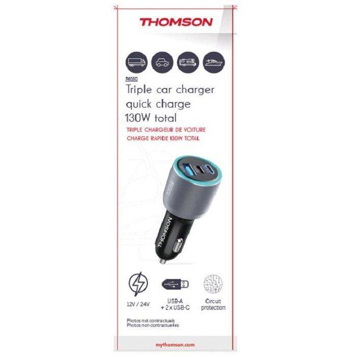 THOMSON Autolader - 12/24V - 130W - 2x USB-C PD 100W + PD 30W + USB-A QC 3.0 18W - GaN-technologie-1
