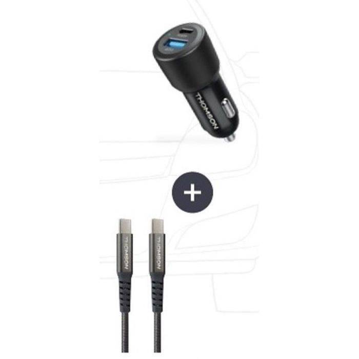THOMSON Autolader en Kabelset - 12/24V 60W Autolader + Hoogwaardig 65W C naar C Kabel - 1,50 m-0