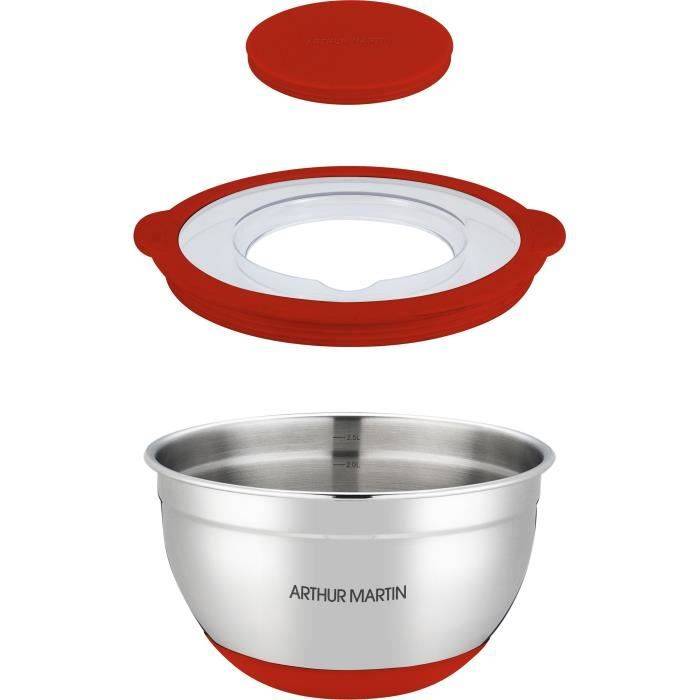 ARTHUR MARTIN Saladeschaal Set - 16-20-24 cm - Luchtdichte Deksels - RVS - Antislip Siliconen Basis-1