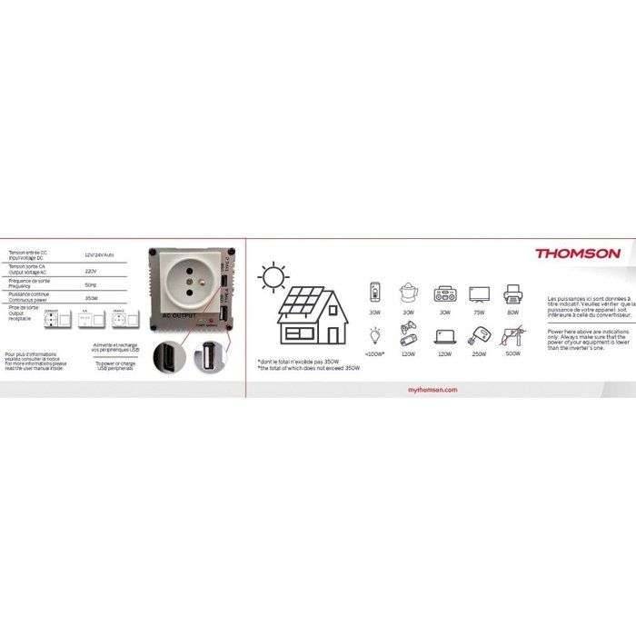 Spanningsomvormer - THOMSON - Auto 12/24/220 V - 350 W - USB-A + USB-C poorten-2