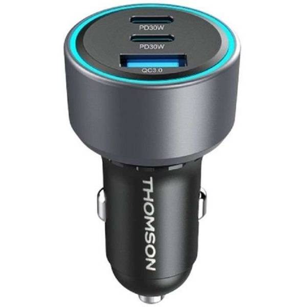 Autolader - THOMSON - 60 W - Volledig nieuwe generatie GAN-technologie - 2 USB-C - PD 30 W + USB-A - QC 3.0 - 18 W