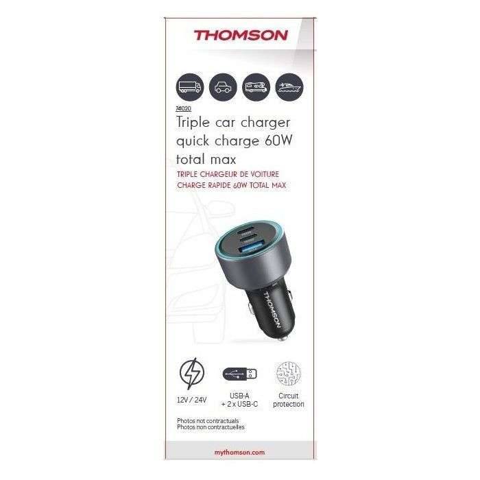 Autolader - THOMSON - 60 W - Volledig nieuwe generatie GAN-technologie - 2 USB-C - PD 30 W + USB-A - QC 3.0 - 18 W-1