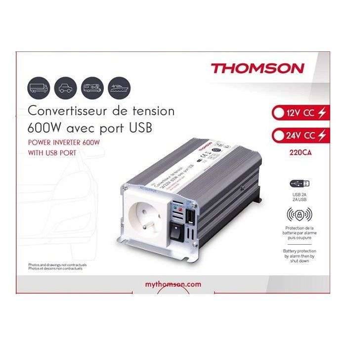 Spanningsomvormer - THOMSON - 12/220 V - 600 W - Met USB-aansluiting-2