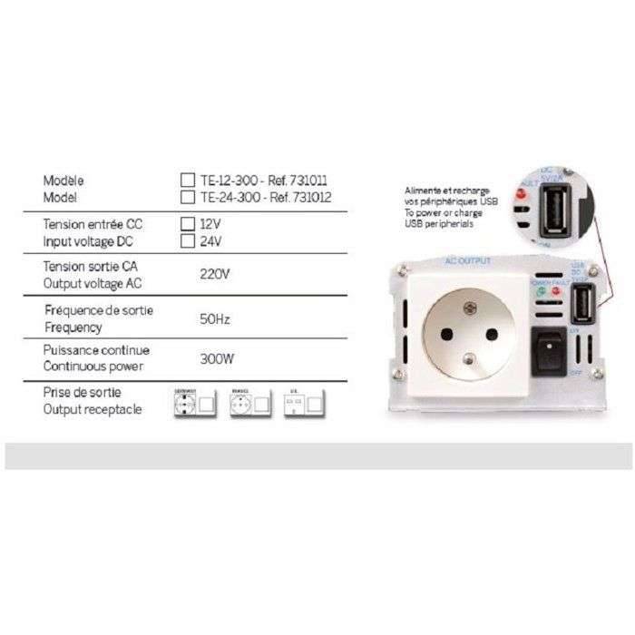 Spanningsomvormer - THOMSON - 12/220 V - 300 W - Met USB-aansluiting-2