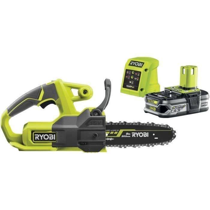 RYOBI 18V ONE+ Compacte Kettingzaag - 20 cm Gidsbalk - 4,6 m/s - Zijspanner + 2,5 Ah Accu en 1,5 A Oplader - RY18CS20A-1-0