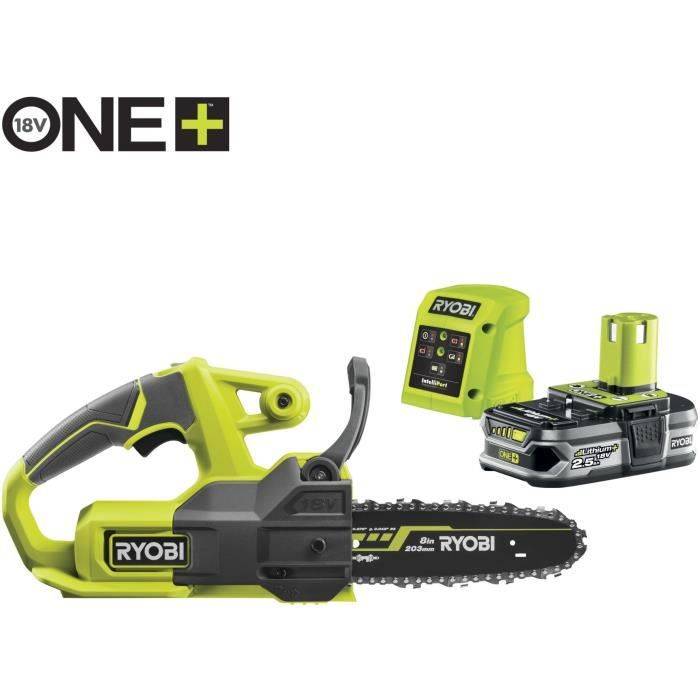 RYOBI 18V ONE+ Compacte Kettingzaag - 20 cm Gidsbalk - 4,6 m/s - Zijspanner + 2,5 Ah Accu en 1,5 A Oplader - RY18CS20A-1-2