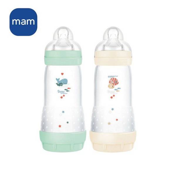 Set van 2 MAM Easy Start Classic Antikolk Flessen 320 ml Mint + Katoen