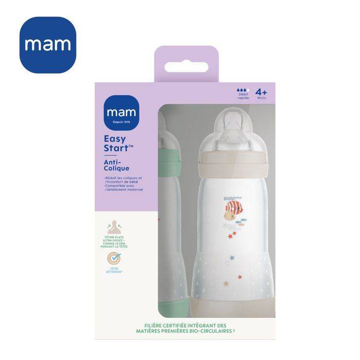 Set van 2 MAM Easy Start Classic Antikolk Flessen 320 ml Mint + Katoen-4