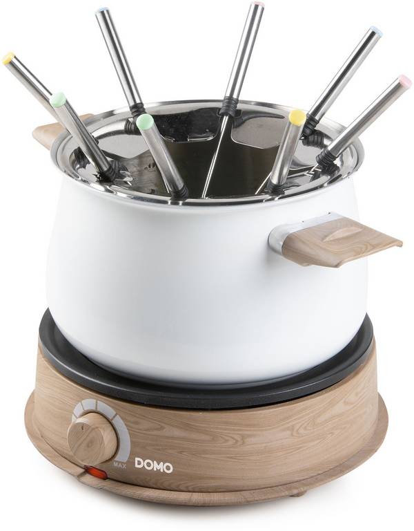 DOMO DO736F Fondue Set - 1500W - 2 L - Voor 8 Personen - Wit/Hout